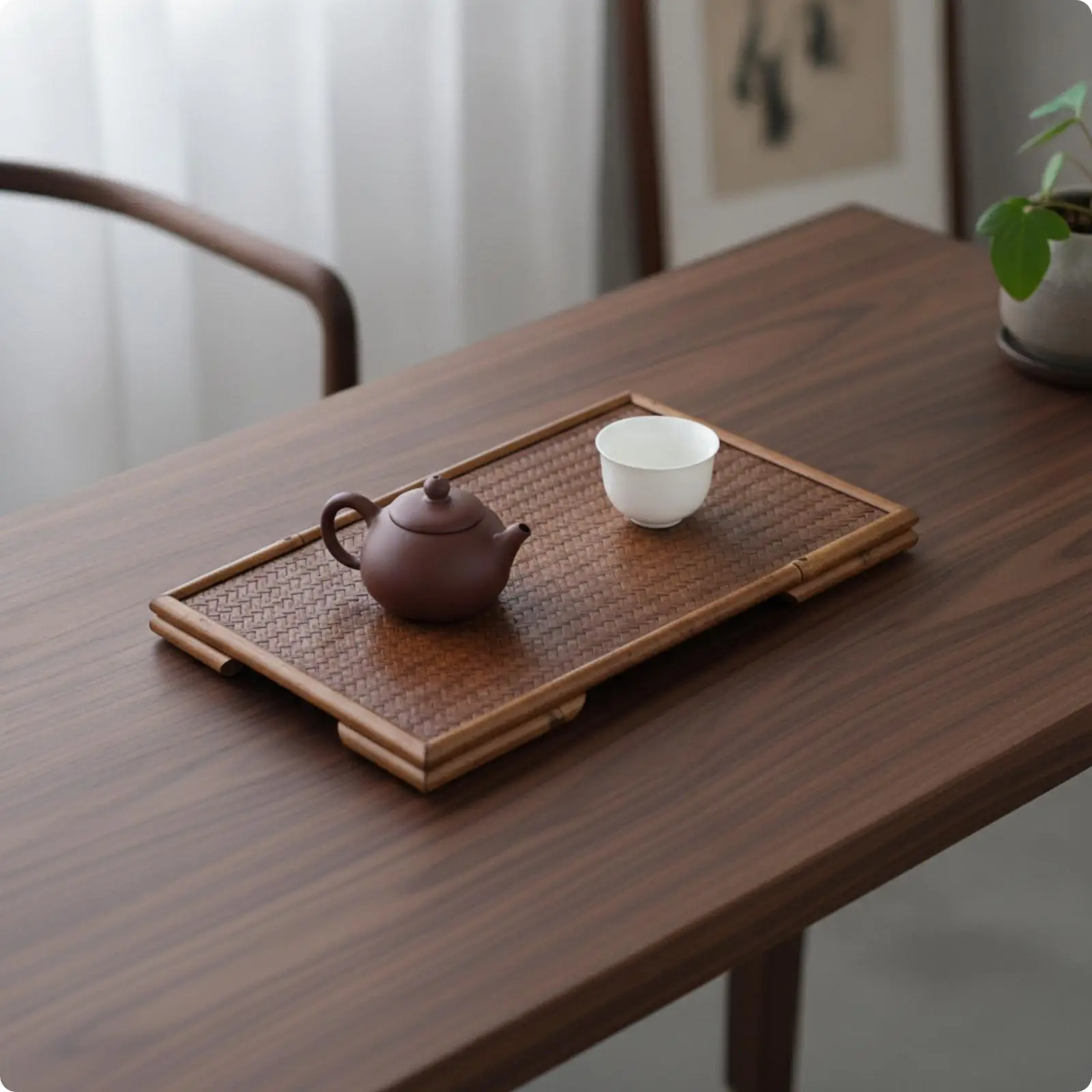 Brown Bamboo Rectangular Tray for Serving Food and Tea with Raised Edge for Organized Table Decor