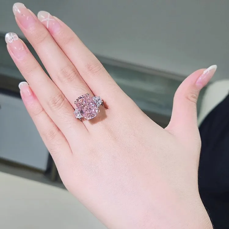 S925 Sterling Silber Ring Mode Leichter Luxus Kissenförmiger Quadratischer Diamantring Hochkarätiger Diamant Rosa Zirkonium Verlobungsring – Detail 7