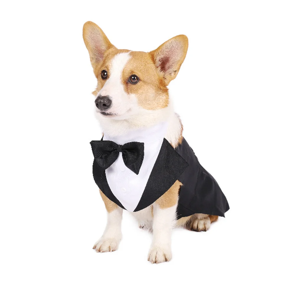 Pet Tuxedo Puppy Outfits Wedding Suit Dog Wear Costume Bow Tie Elegant Cotton for Dogs