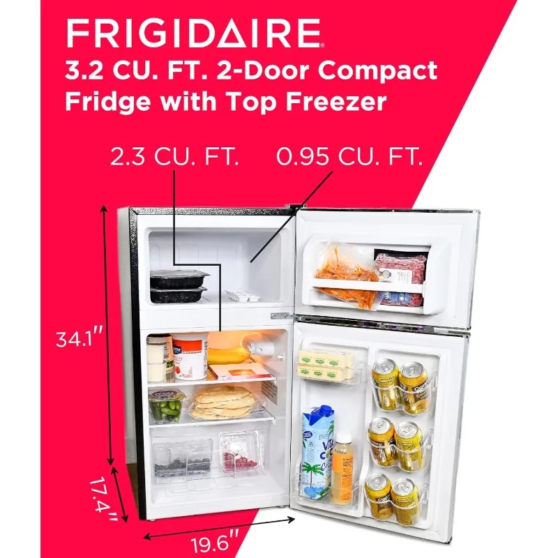 Frigidaire ตู้เย็นขนาดเล็กกะทัดรัด EFR341, ตู้เย็นมินิบาร์สแตนเลสซีรีส์แพลทินัม-3.2ฟุตประตูคู่