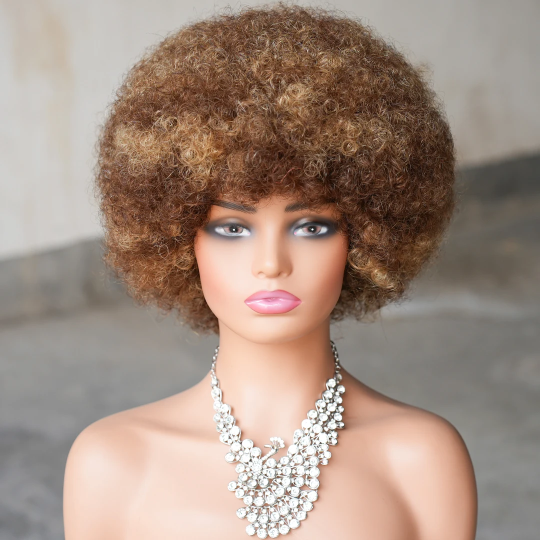 

Пышный короткий парик-боб из натуральных бразильских волос, 200% плотности, 10 дюймов, афро-кудри, машинная работа, для женщин