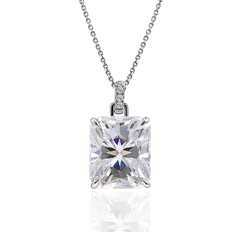 

Provence Jewelry 14K White Gold Moissanite Necklace Radiant cut For Women Anniversary Birthday Pendant Gift and Lady Daily Wear