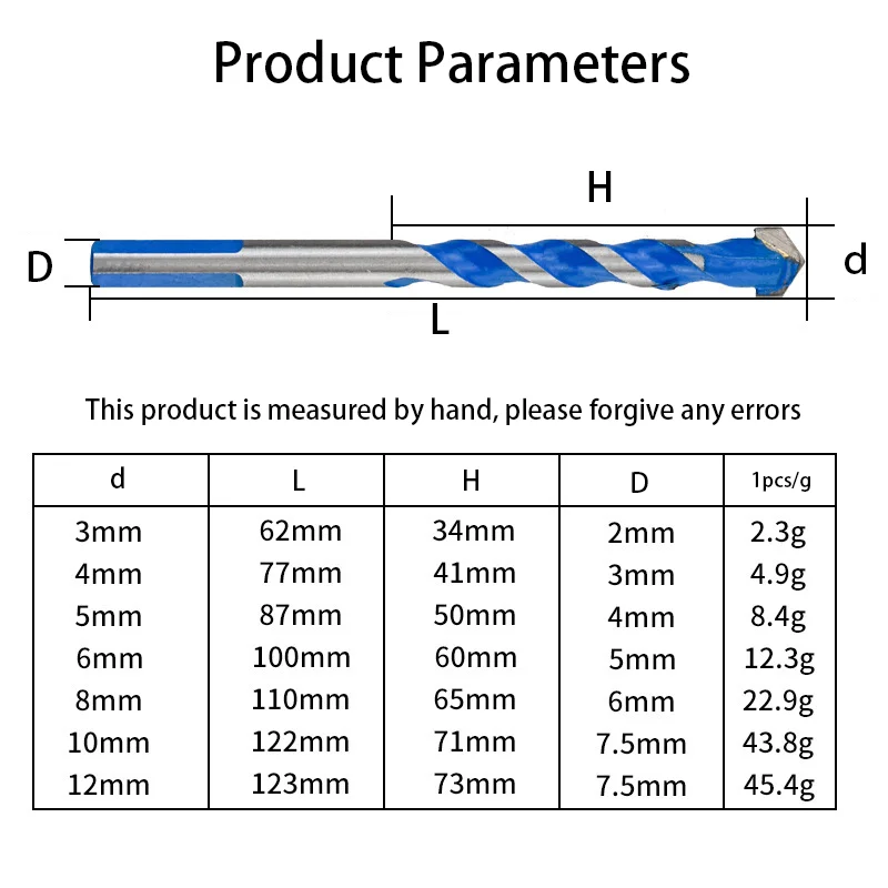 

Blue Tyrant Diamond Set Ceramic Tile Glass Concrete Drilling Drill Alloy Multi functional Triangle Drill Bit Drill Tyrant