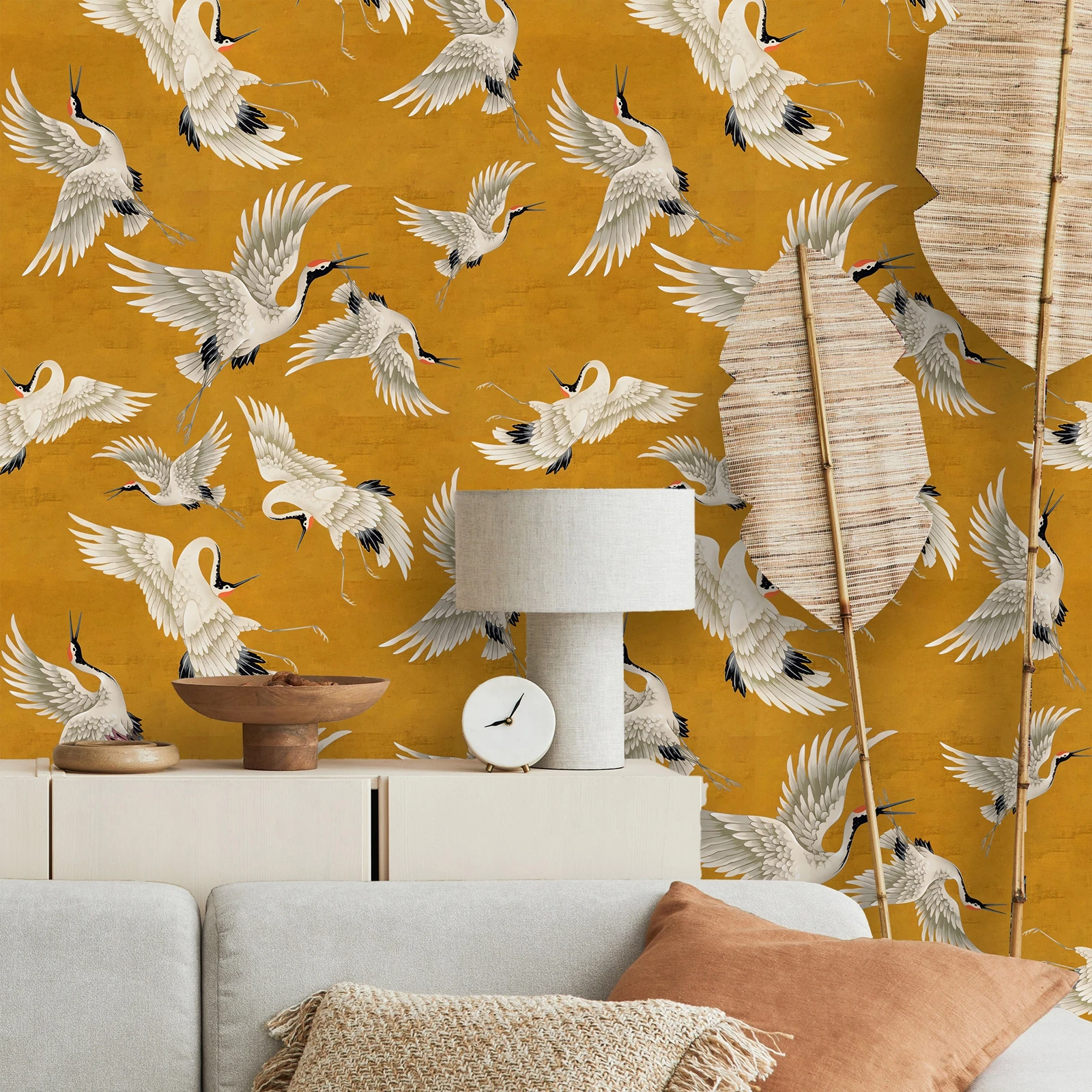 ملصقات حائط لطيور الرافعة الصينية، ورق حائط ذاتي اللصق من هيرون، ديكور منزلي للطيور الصينية لغرفة فاخرة، 50*300 سم #1