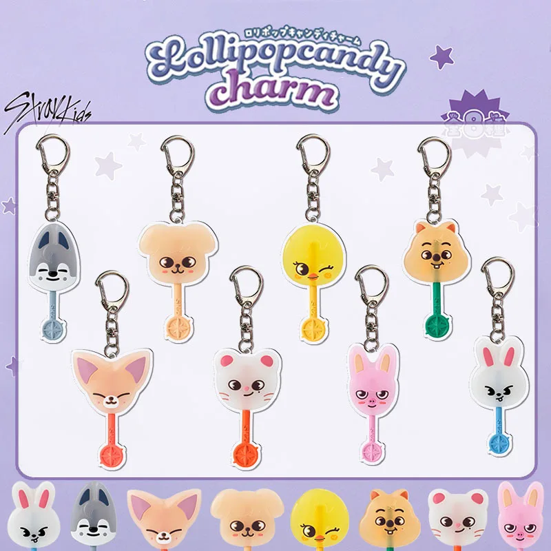 

HOT SKZOO Stray Kids Official Same-style Lollipop Pendant Bang Chan Felix Acrylic Keychain Cartoon Bag Accessory Celebrity Gifts