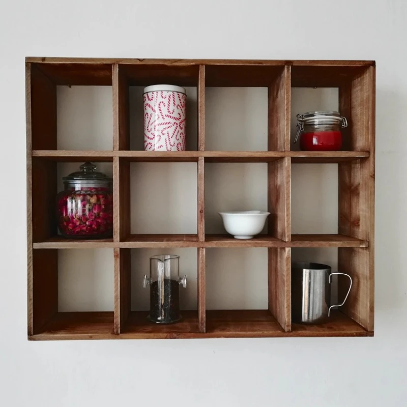 Solid Wood Wall Mounted Shelf Tea And Coffee Cup Organizer Rack Floating Display Kitchen Storage for Room Decor