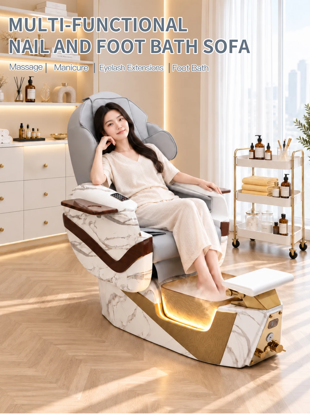 Luxuriöser Pediküre-Stuhl für Nagelstudios, mit elektrischer Rückenmassage, ausgestattet mit Surfpumpe und Abflusspumpe, individuell anpassbar. – Detail 3