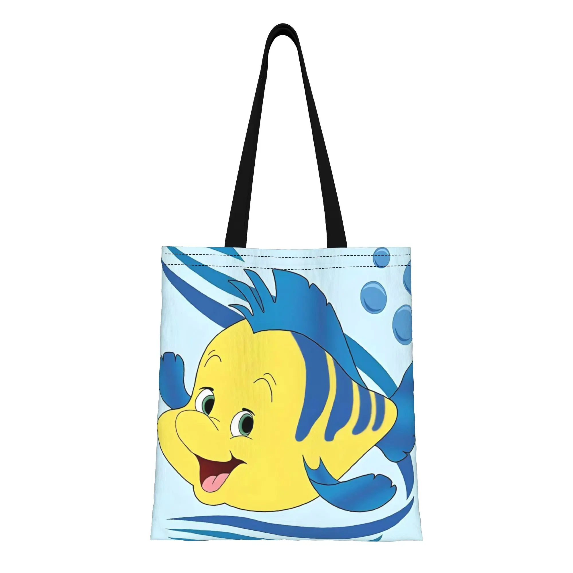 

Back to school season Flounder The Little Mermaid Canvas Tote Bag Perfect for Travel Women's Top-Handle Bags
