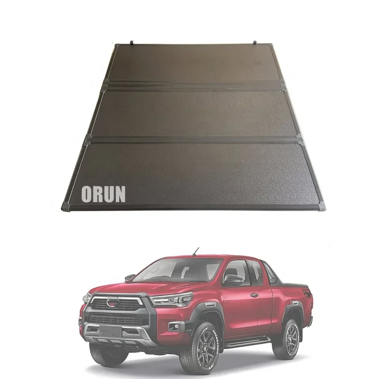 4x4 Accessories Tri-Fold Tonneau Cover with LED Light Load Lid for Hilux Conquest 2018-2021 Rocco Fashion Bar Pickup Models