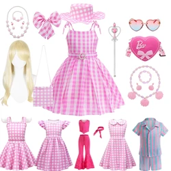 2025 Movie Pink Theme Cosplay Costume for Girls Birthday Party Pink Dress Cute Baby Boy Elegant Plaid Princess Clothings 2-10T