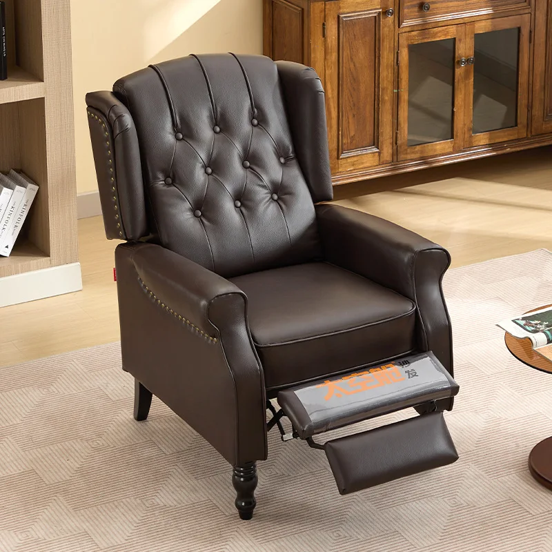 High Back Single Recliner Leisure Fabric Upholstered High-density Sponge Filled Wooden Frame Tiltable Extendable American Modern