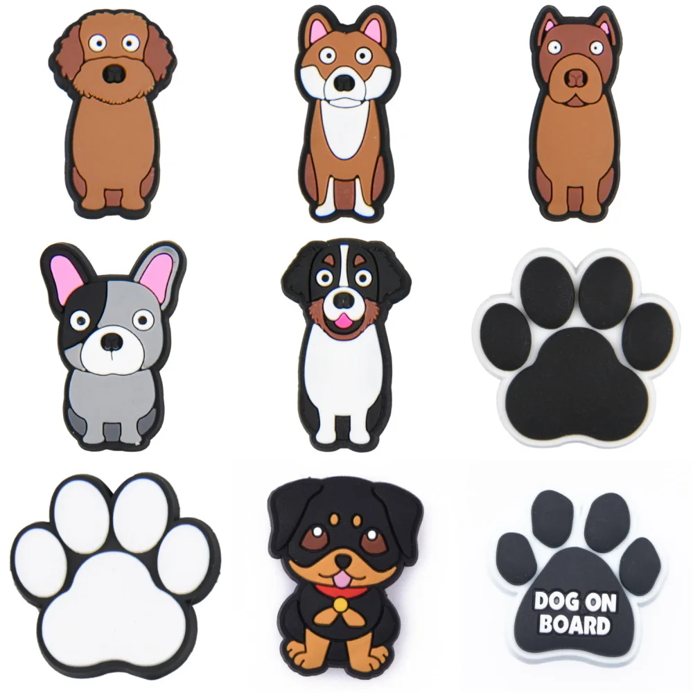 New Cute Cartoon Animals Shoe Decoration Charms Brown Black Dogs Shoe Charms White Claws Bracelet Accessories Halloween Gifts