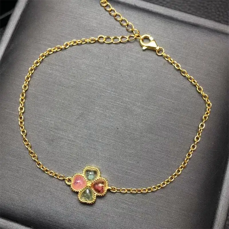 S925 doğal turmalin dört yapraklı yonca bilezik takı hediye erkekler için manyetik sağlık koruma kadınlar hediye 1 adet