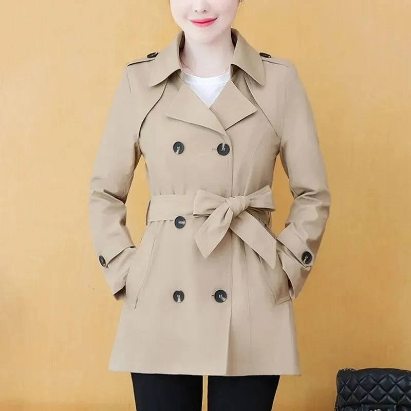 Women's Windbreaker 2025 Spring Autumn New Korean version Fashion Slim Trench Coat Double-breasted Female Casual Long Overcoat
