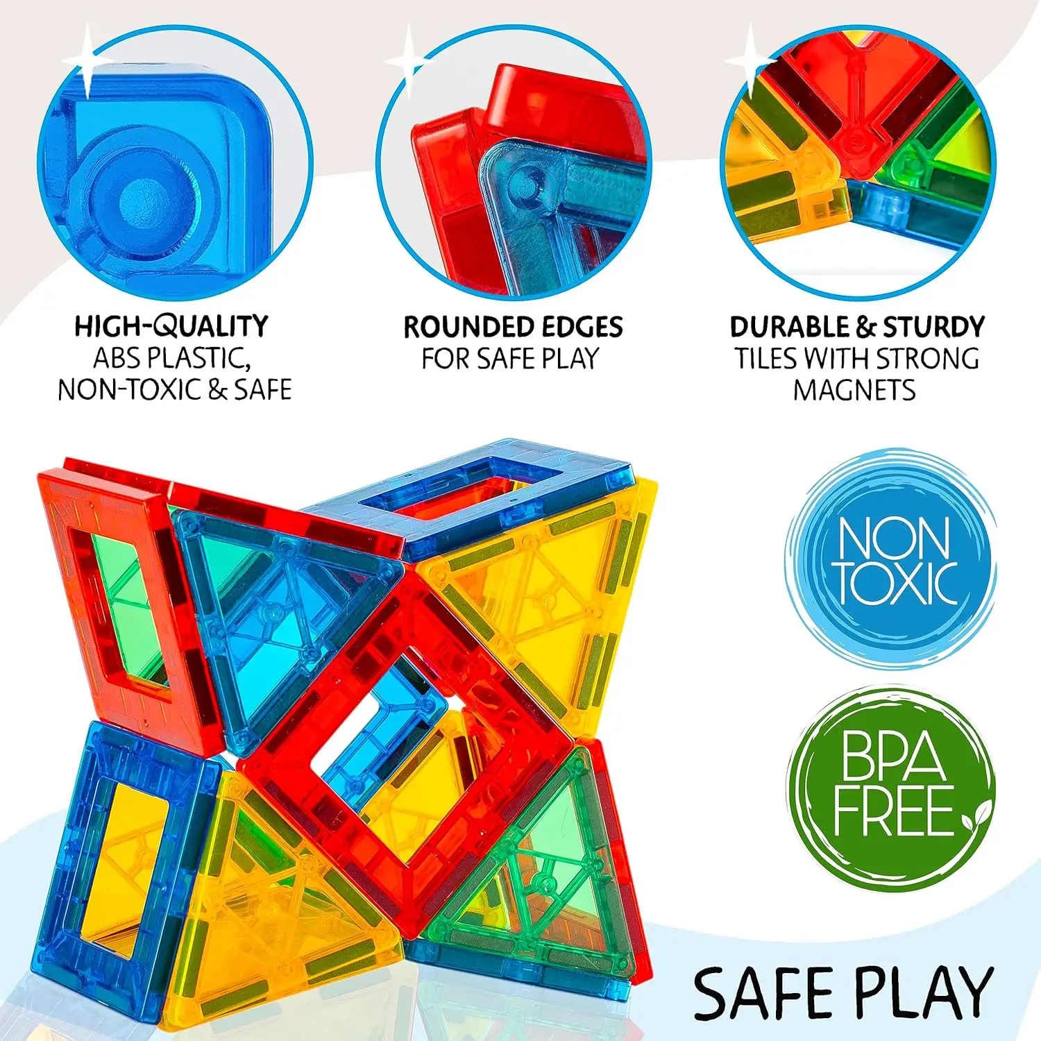 Magnetic Tiles 240 PCS+ Bonus Zippered CASE, Magnetic Tiles for Kids Toy for 3 4 5 6 7 8 Year Old
