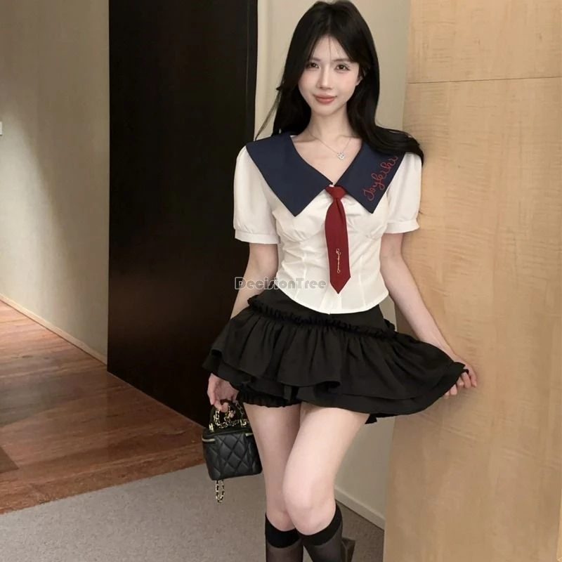 2025 nieuwe verbeterde korea japan stijl revers ontwerp korte mouwen shirt stropdas hoge taille korte halve rok school-stijl jk uniform set