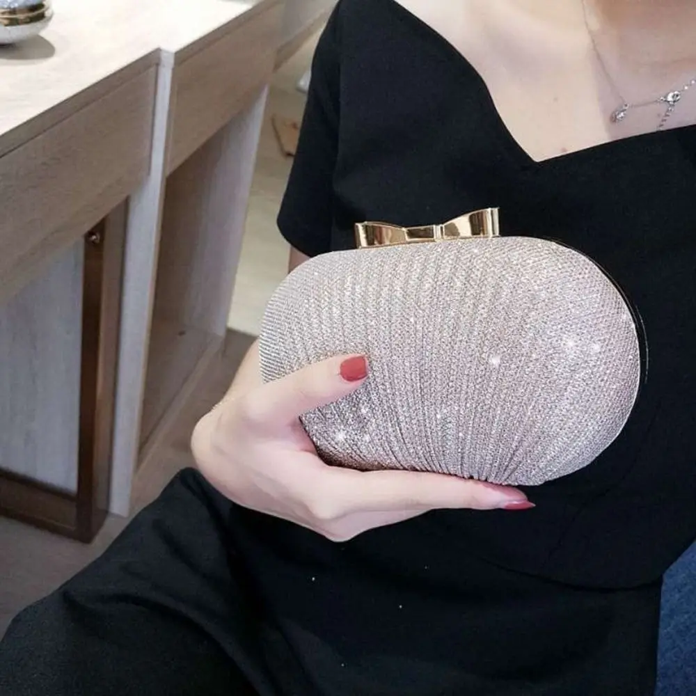 Elegant Rhinestones Clutch Egg Shape Evening Bag Wedding Bridal Beaded Women Evening Bag Chain Shoulder Handbags Luxury