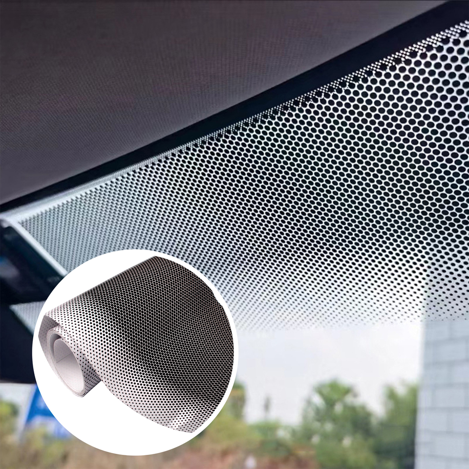  1PC Car Sunshade Front Windshield Stickers Black Mesh Perforated Vinyl Window Tint Film Sunshade Decals Auto Decorative Stickers 