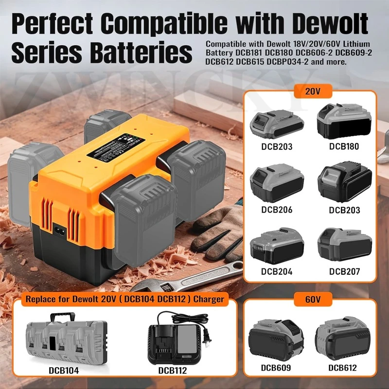Battery Charger Rapid 4 Port  2.0A Fast Charging Current For Dewaltt Milwaukee Makita 18V 60V Lithium Battery Charger Station