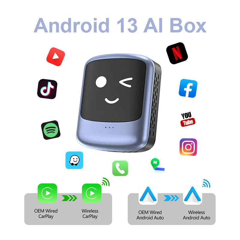

UHULAMB Wireless Android Auto CarPlay Nano AI Box Android 13 128GB WiFi Car Accessories for Youtube Netflix Play Store QSM6225