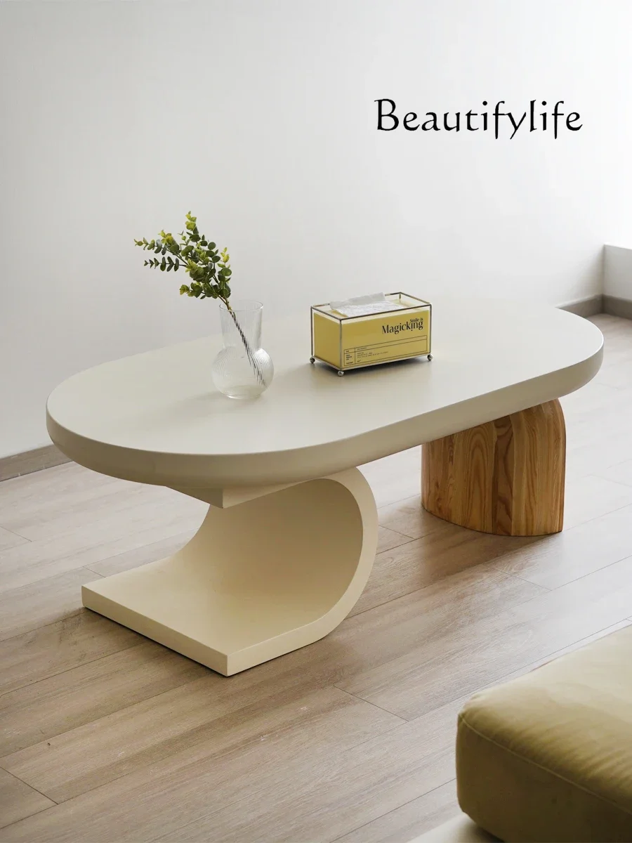 

Nordic Japanese-style small apartment log oval coffee table living room baking paint low table balcony tatami tea table