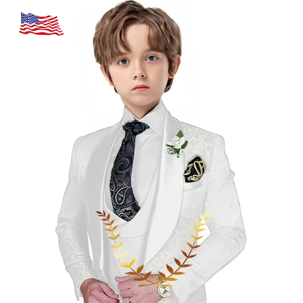 Jacquard Boy's 3-piece Suit Set Floral Pattern Party Dress Formal Kid's Tuxedo Elegant Boy Blazer Customized Outfit