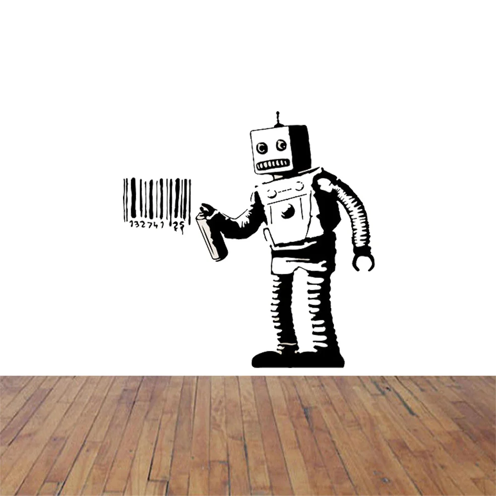 Banksy Barcode Robot Wall Vinyl Sticker Street Art Graffiti Machine Decal Boys Room Decor Mural Die Cut Print Room Decals