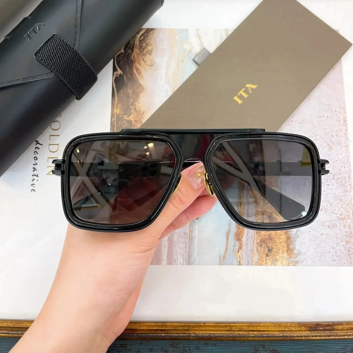 Authentic ADITA DTS403 LXN-EVO Luxury Business Men Women Sun Glasses Premium Black Acetate Frame Square Male Couple Eyewear