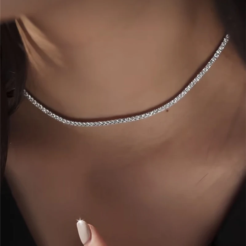 Neue S925 Sterling Silber Hip Hop Voller CZ Halsband Kette Halskette Für Frauen Luxus Cubic AAA Zirkon Kurze Zubehör Edlen Schmuck – Detail 8