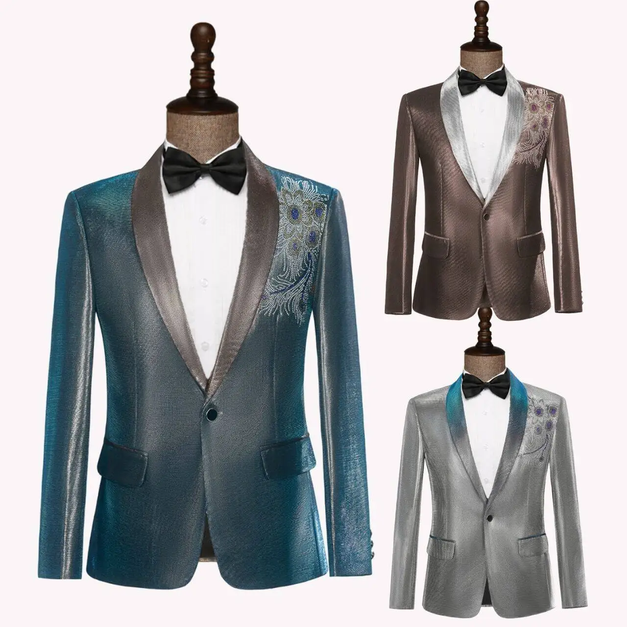 

2026 Men's glossy embroidered color-matching suit, singer, emcee, host, stage performance suit, two pieces