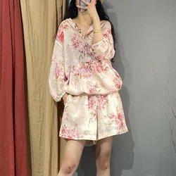 Large Size Meat Age Reduction Suit Women's Summer Hooded Short-sleeved Blouse Linen Shorts Two-piece Fashion Set