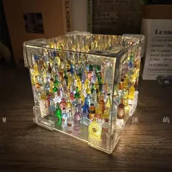 DIY Small Wine Bottle Cube Night Light Mirror Cube Lamp Bedroom Sleeping Table Lamp Handmade Craft Mirror Light Birthday Gifts