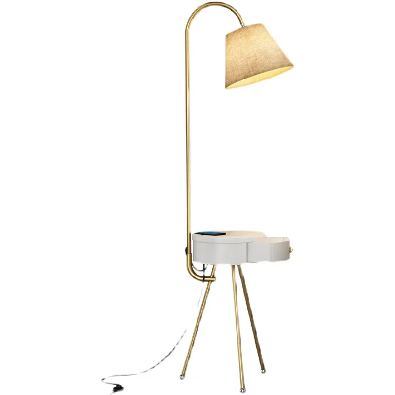 2025 New Modern Modern LED Wireless Charger Gold Black Metal Floor Lamp with Drawer Living Room Beside Floor Lamp
