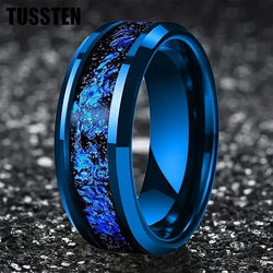 TUSSTEN 6/8MM Tungsten Ring for Men Women Blue Foil Inlay Engagement Wedding Band Beveled Polished Shiny Comfortable Fit
