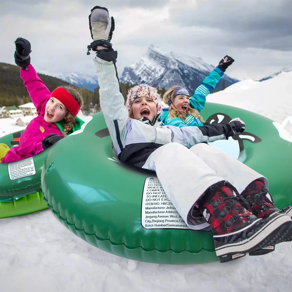 Inflatable Ski Ring PVC Sledding Tube Thicken Snow Tubing Winter Snow Tube with Handle Snow Racer DurableSled Board