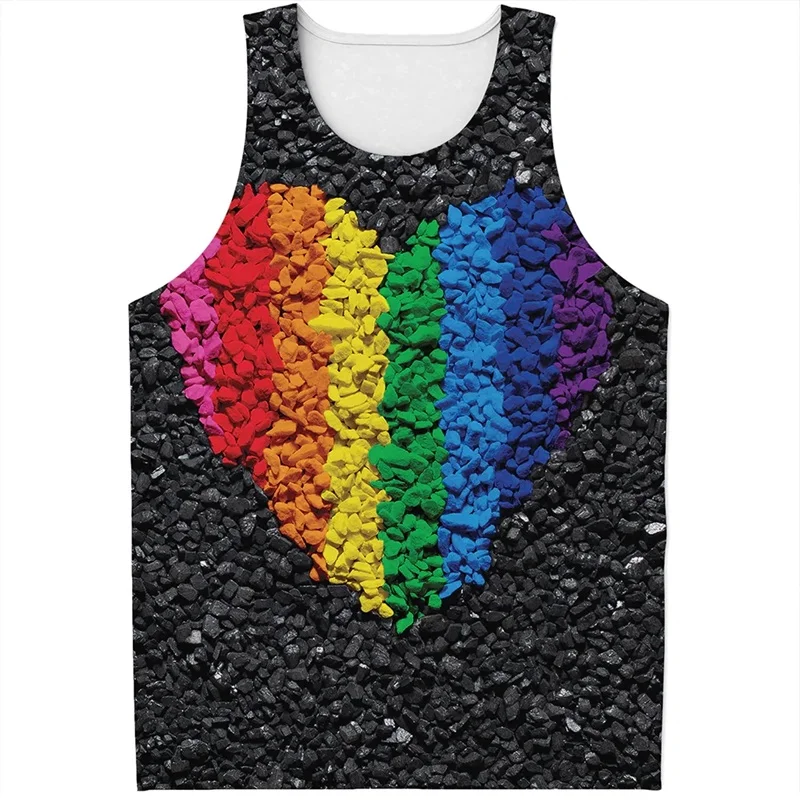 Full Print LGBT Pride Rainbow Flag Pattern Tank Tops For Men Summer Sleeveless Sweet Heart Graphic Vest Tshirt Streetwear