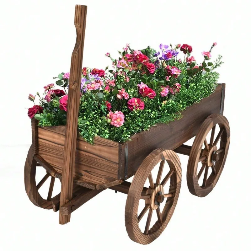 Wagon Flower Planter Pot Stand W/Wheels ,Planter for Flowers Herbs Vegetables for  Home Garden Outdoor Decor New