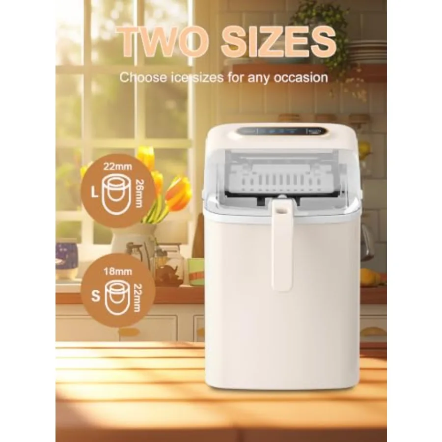 Countertop Ice Maker, Portable Ice Cube Machine, 9 Cubes Ready in 6-13 Mins, 15kg/35lbs, Portable Ice Cube Machine, Carry Handl