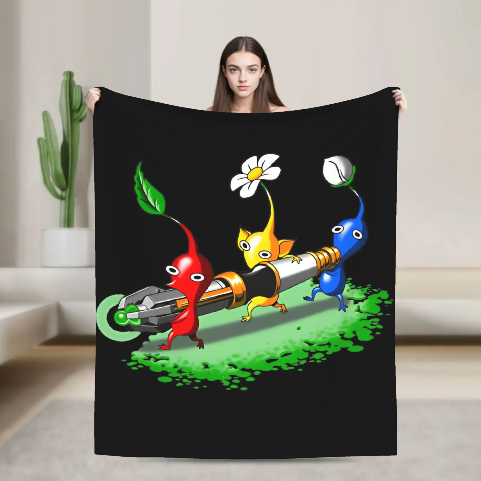 Pikmin Cute Knitted Blanket Fleece Video Game Cartoon Kids Lightweight Thin Throw Blankets for Bedroom Sofa Bedroom Quilt