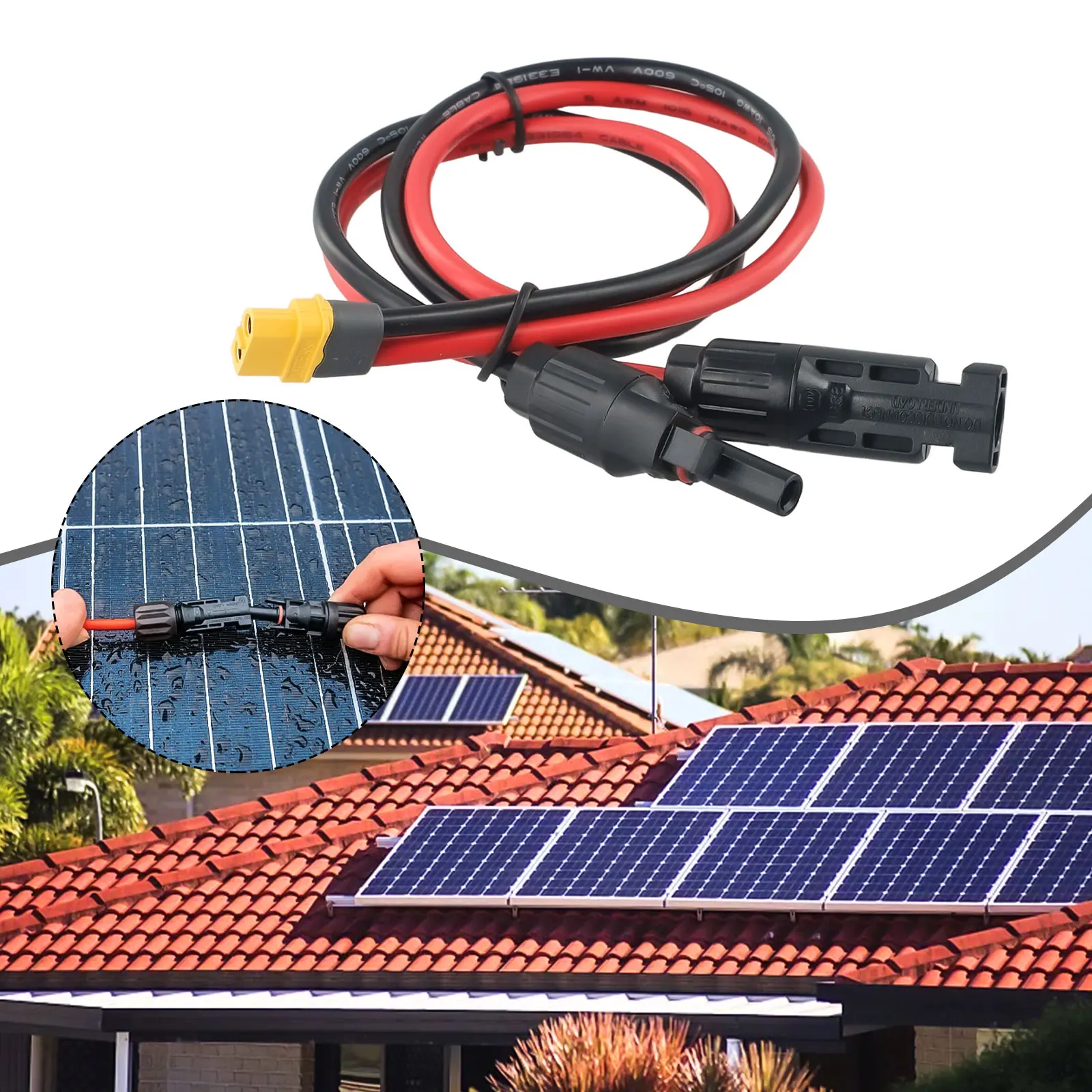 

10AWG Solar Panel Cable Connector Female Adapter Compatible 60cm PVC Home Improvement Solar Power/ Electrical Supplies