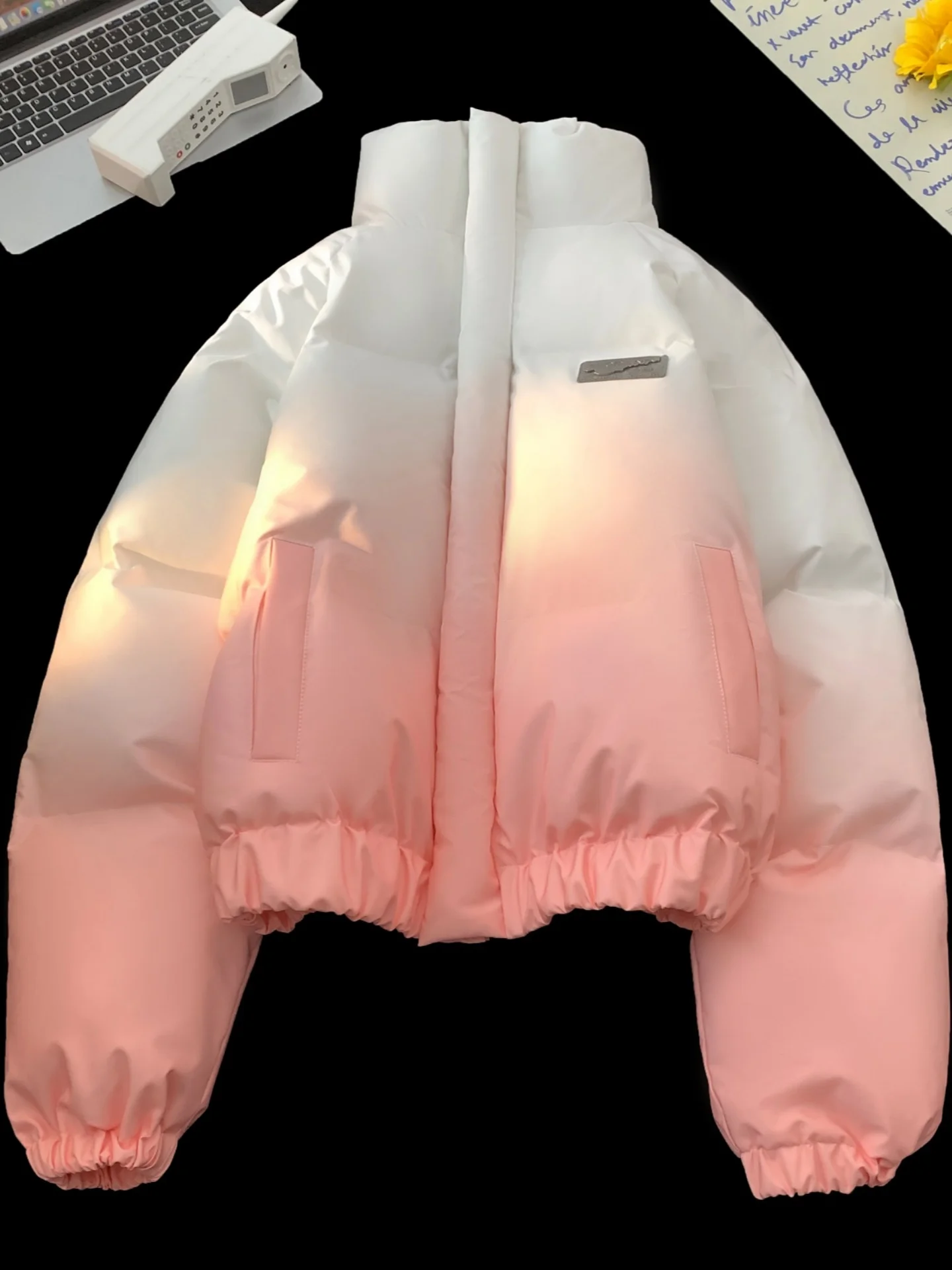 

Men's ort Puffer Jaet adient Color Thiened Stand Collar Bread Coat Winter Warm Cotton Clothes American Sle Cotton J...