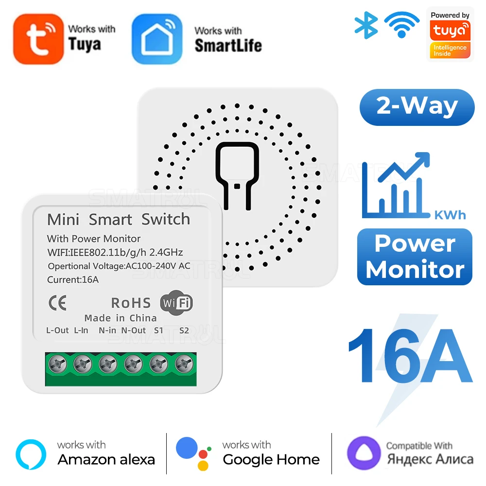 Tuya Smart Home ZigBee WiFi Smart Switch mit Power Monitor 16A Mini Breaker Sprachsteuerung für Homekit Siri Alexa Google Alice