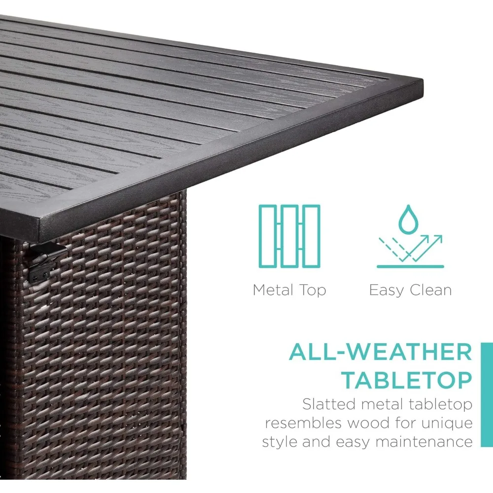 5-Piece Outdoor Wicker Bar Table Set for Patio, Poolside, Backyard w/Built-in Bottle Opener, Hidden Storage Shelf, Metal Tablet