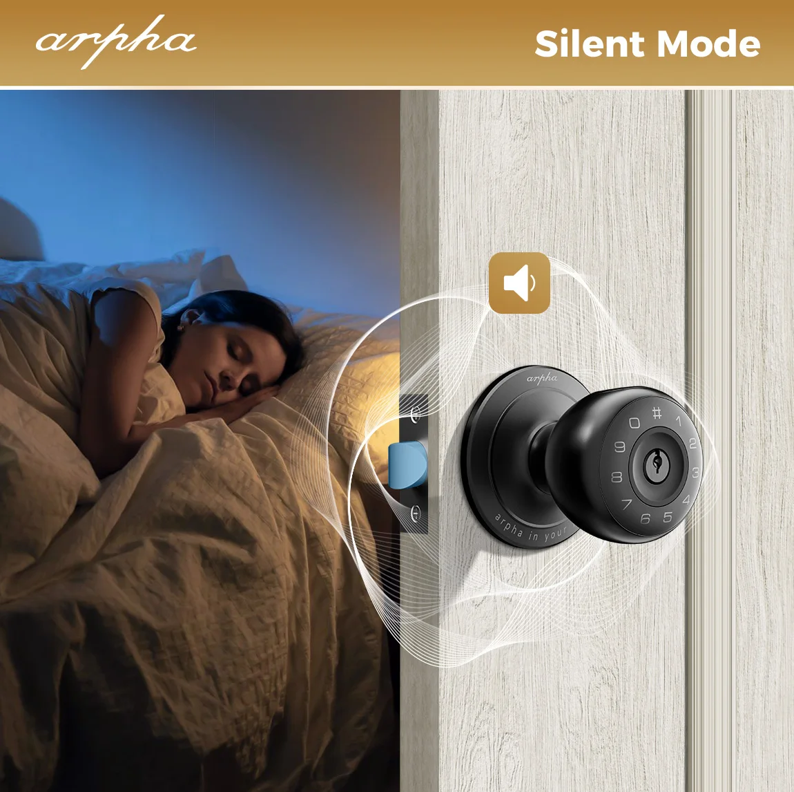 Arpha Smart Lock D260 Smart Fingerprint Door Knob with App Control Keyless Entry Door Lock with Keypad Anti-Peeping Password