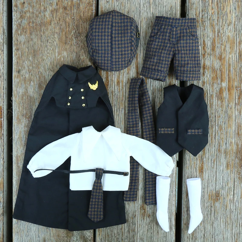 Blyth Doll Clothes Hat Shirt Pants Tie Vest Sock Vintage British Style Cape Set For Ymy, Ob22, Ob24 Doll Accessories Boys Girls