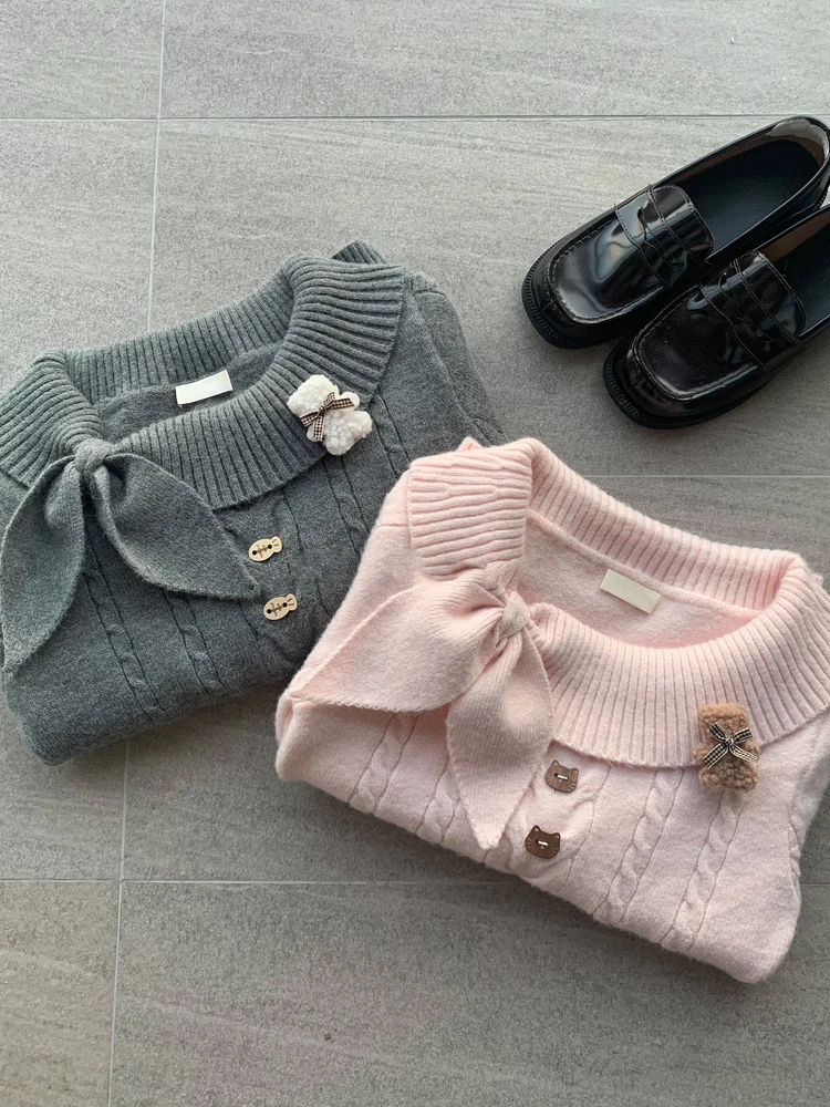 

Vintage Early Knitted Sweater Rabbit Ear Waist Cinched Slim Fit Candy Women's Autumn Winter College Sle Korean System Knitwear