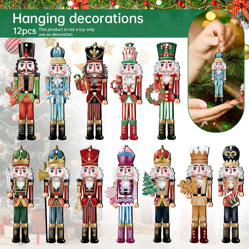 12Pcs new Christmas Nutcracker wooden/Paper ornament set Party atmosphere decorate Christmas tree hanging with New Year gifts