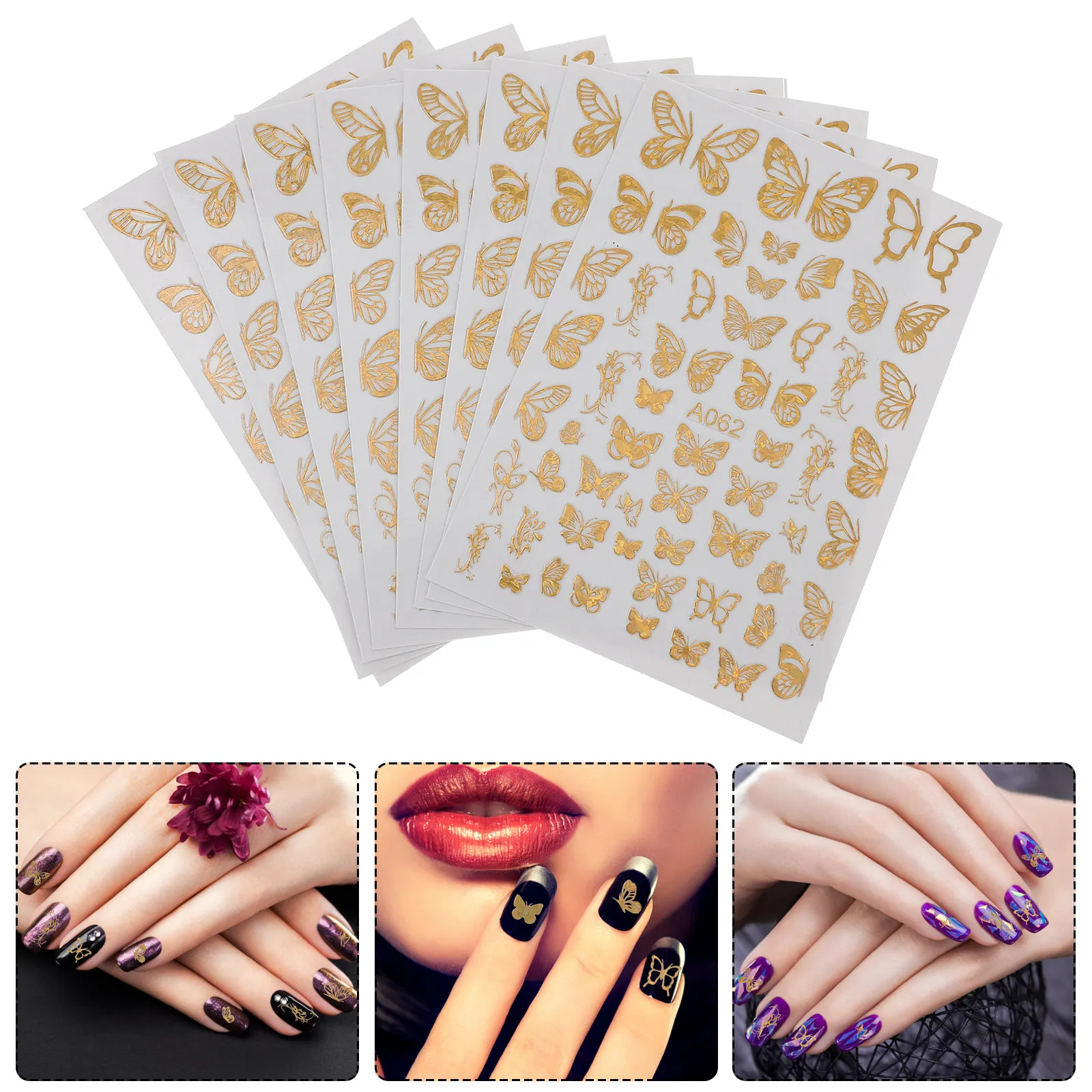 8pcs Gold Butterfly Nail Sticker Delicate Diy Manicures Decoration Nail Art Supplies For Women Lady Lightweight Durable Feminine