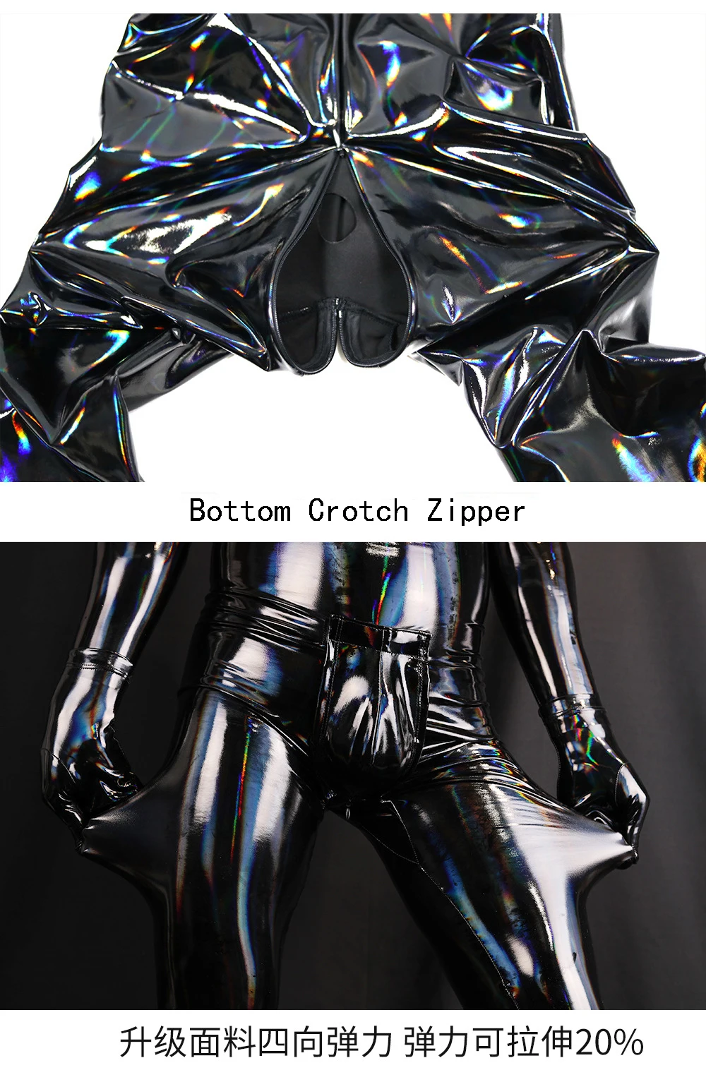 Faux Latex Leather PVC Dazzle Colour All-Linclusive Bodysuit Cosplay Bottom Crotch Zip Full Coat Zentai Tight Catsuit Jumpsuits