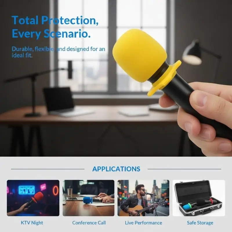 Lightweight Wireless Handheld Microphone Silicone Sleeve Shakeproof Anti-Rolling Protective Cover Set for KTV Bar Use